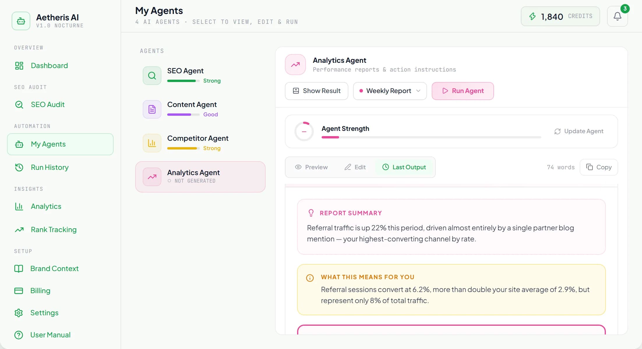 Sample weekly analytics report from the Analytics Oracle