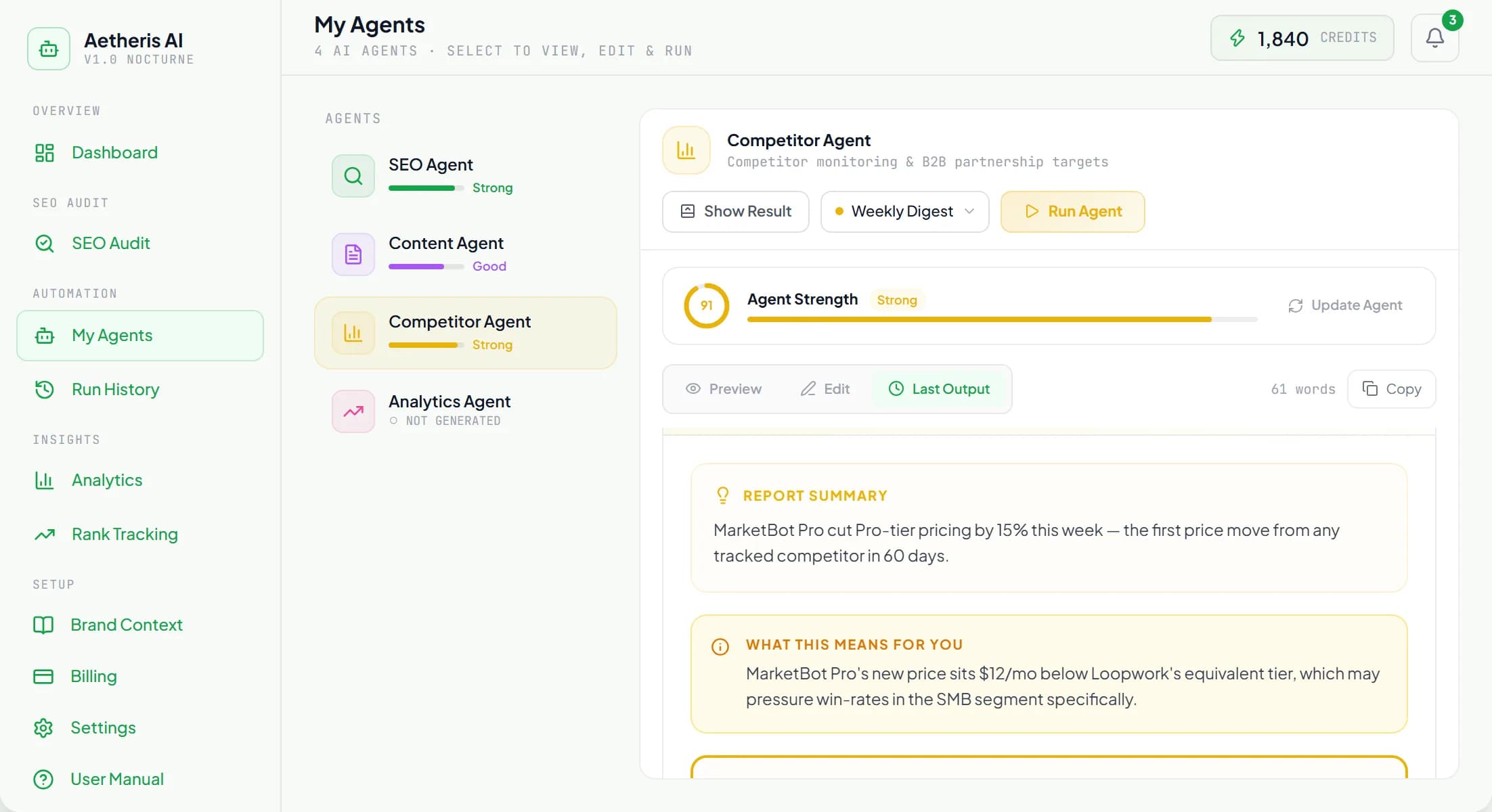 Sample competitor report from the Competitor Scout